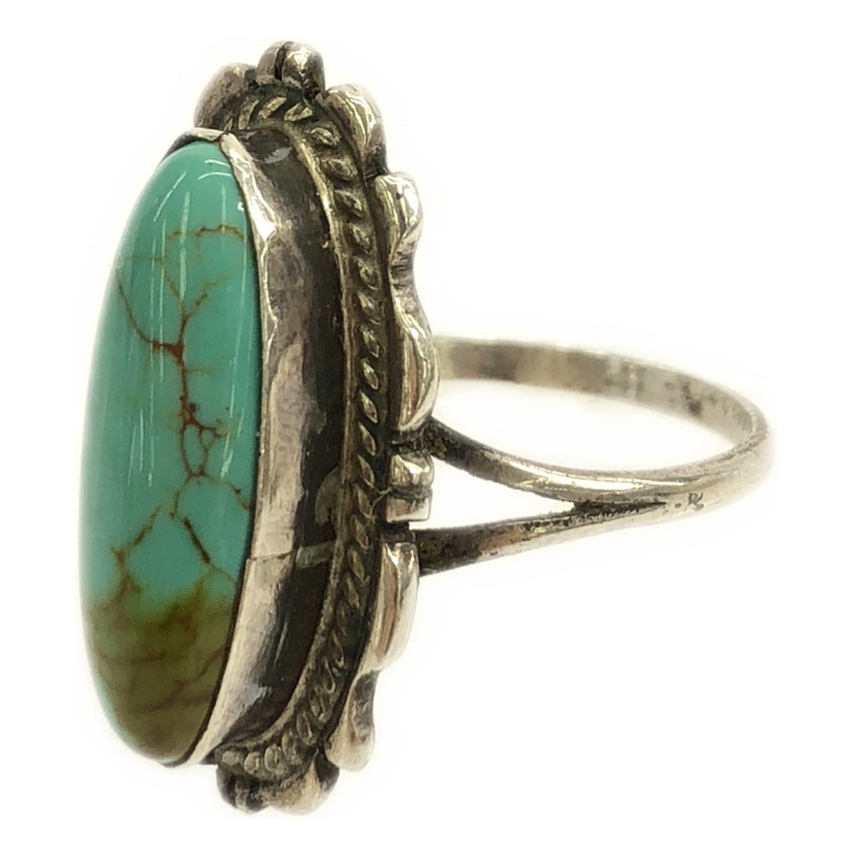 Indian Jewelry / Indian Jewelry | Sterling / Sterling Turquoise Navajo Stampwork Ring |