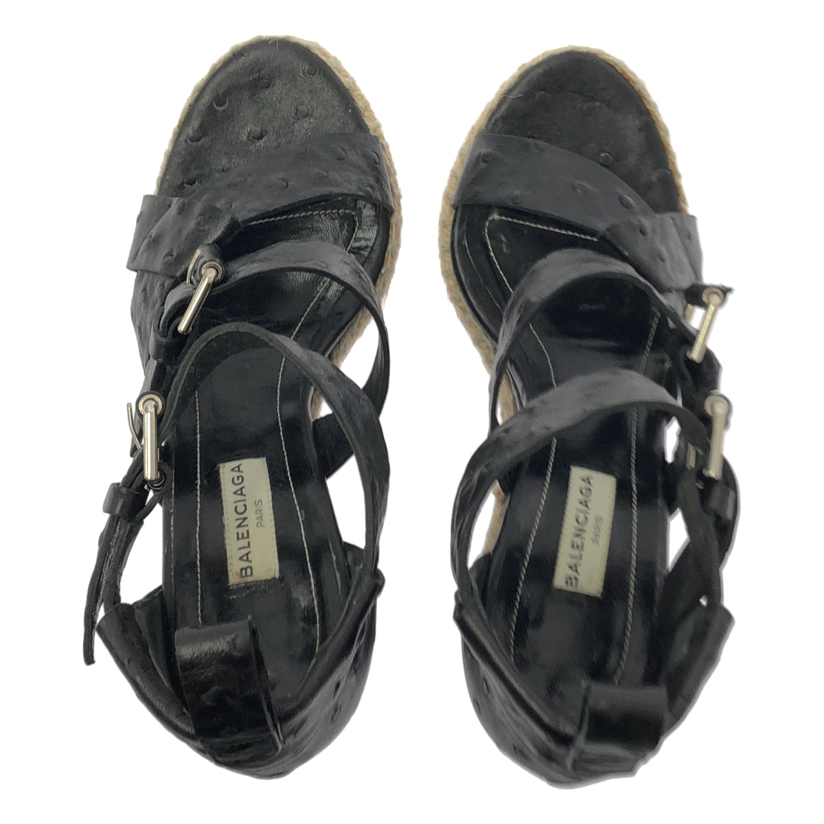 BALENCIAGA / 발렌시아가 | 오스트리치 엠보스 스트랩 웨지 솔 샌들 | 36 |
