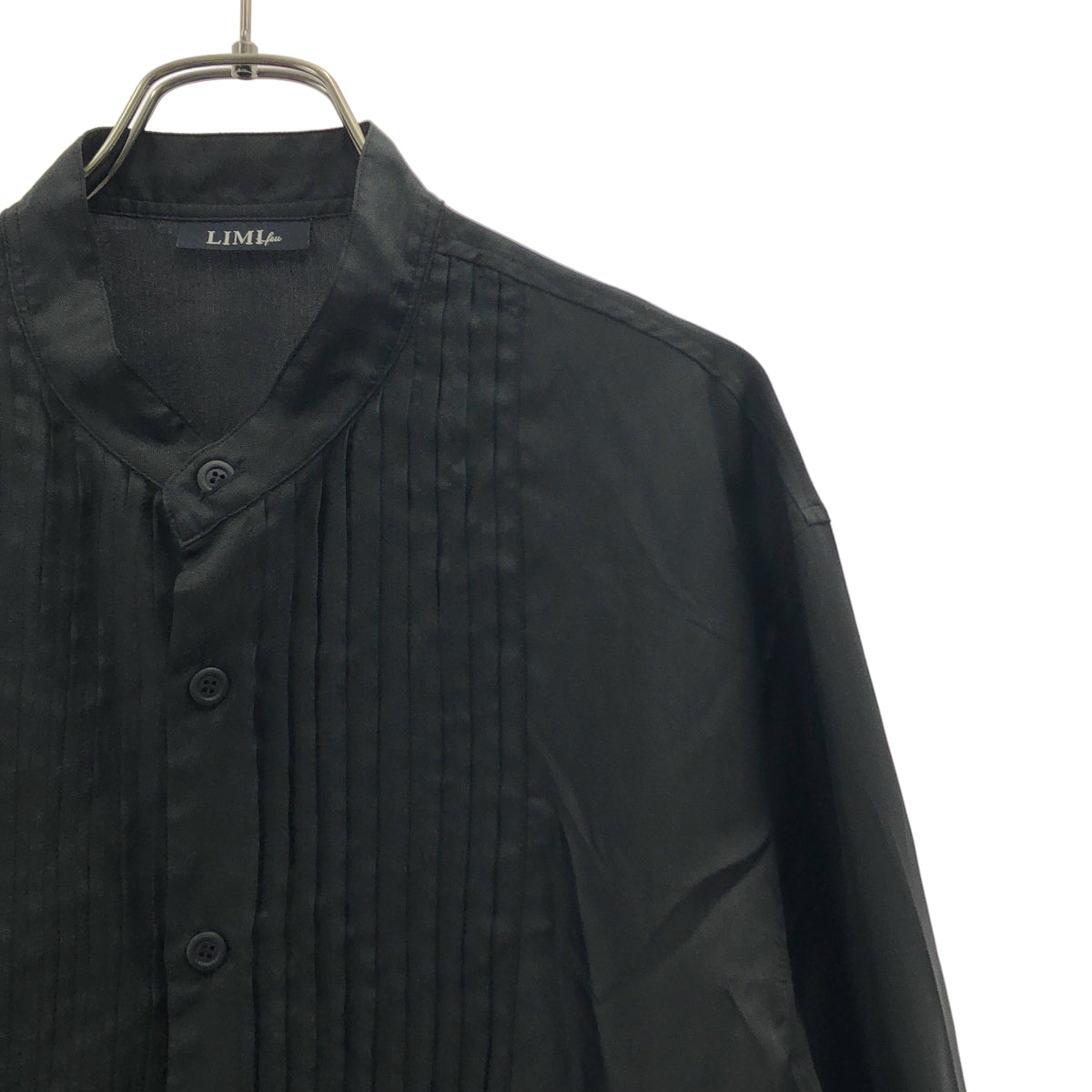 LIMI feu / リミフゥ | 2009SS | ポリエステル ピンタック バンドカラーシャツ | S | ブラック | レディース