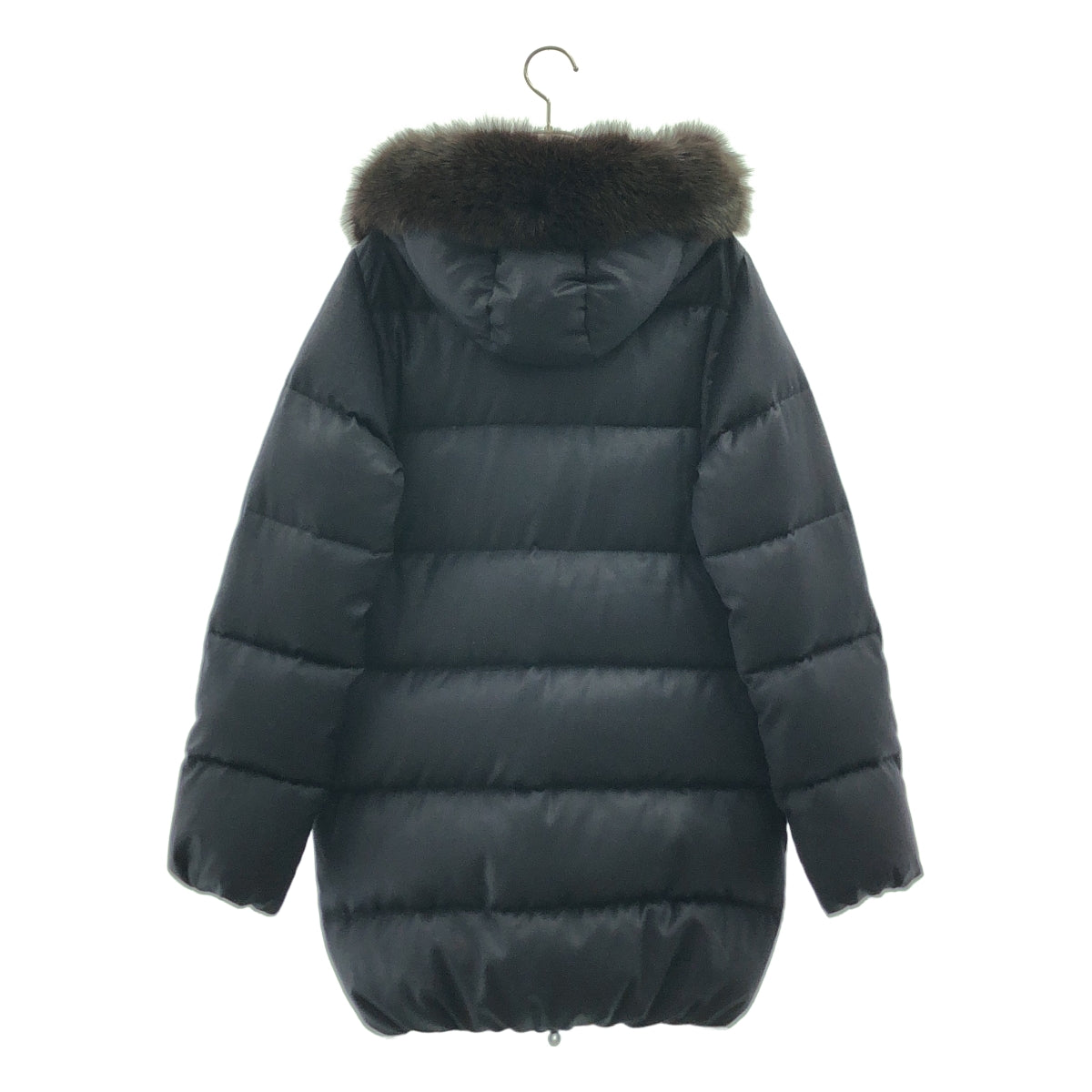 【美品】 DUVETICA / 義大利羽絨衣 | Lanificio F.lli Cerruti公司製造 KAPPA 羊毛 連帽毛邊羽絨大衣 | 42 | 海軍藍 | 女士