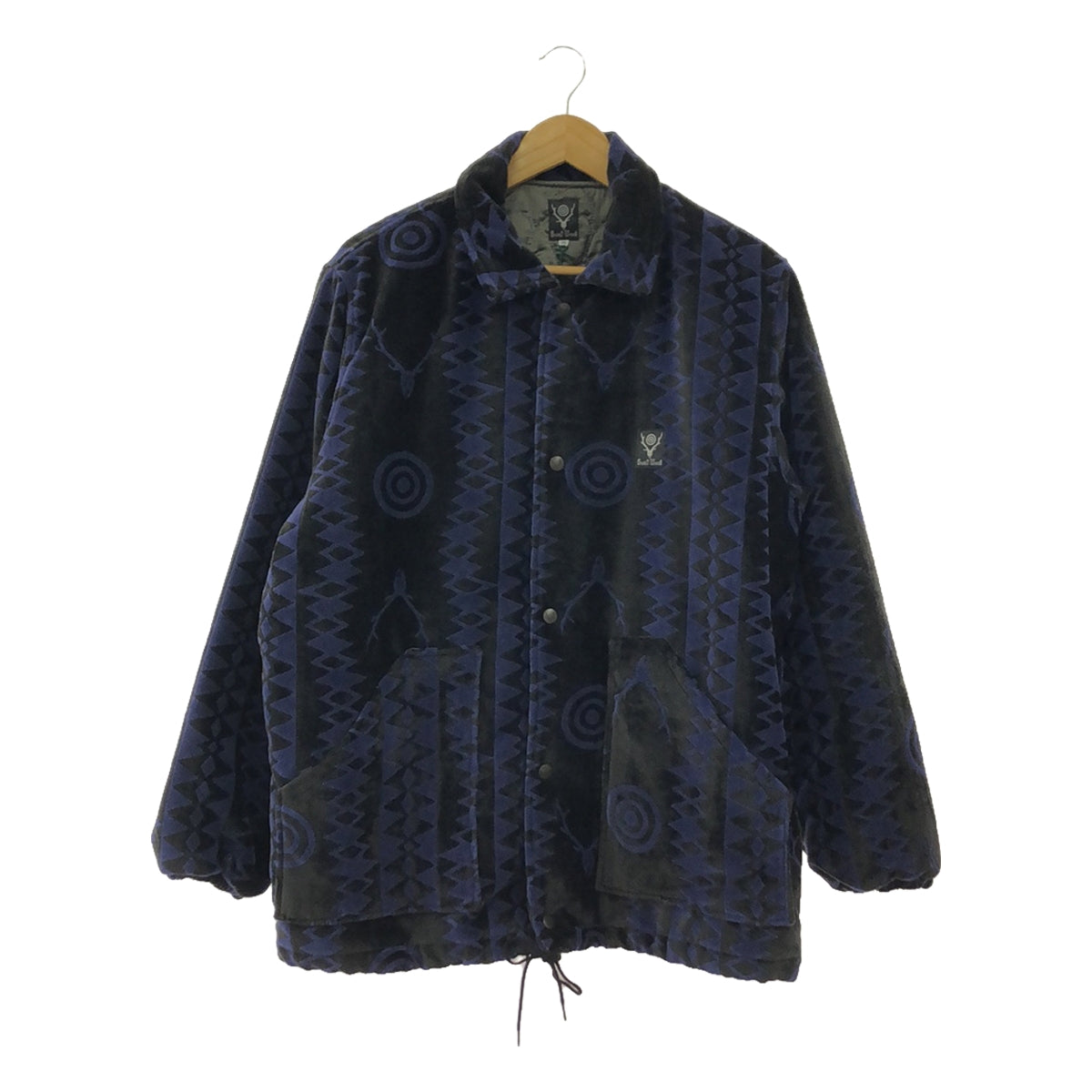 [Good Condition] South2West8 S2W8 / South2West8 | Coach Jacket - Velvet Jq. / Velvet Drawstring Jacket / Fully Quilted Lining | M | Black/Navy | Men's