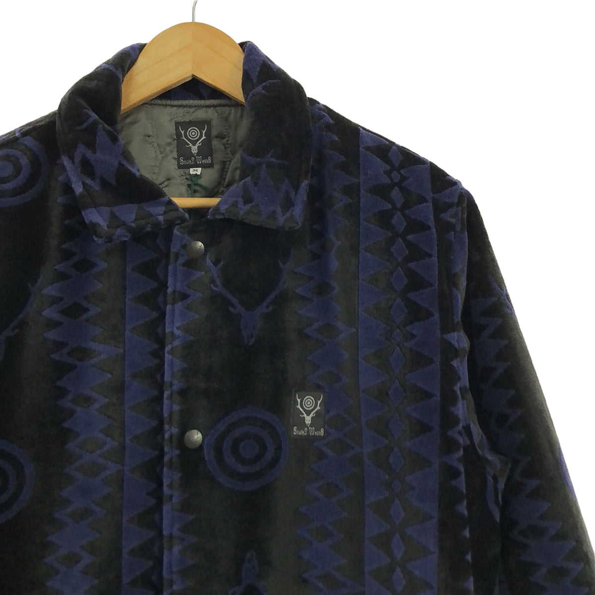 [Good Condition] South2West8 S2W8 / South2West8 | Coach Jacket - Velvet Jq. / Velvet Drawstring Jacket / Fully Quilted Lining | M | Black/Navy | Men's