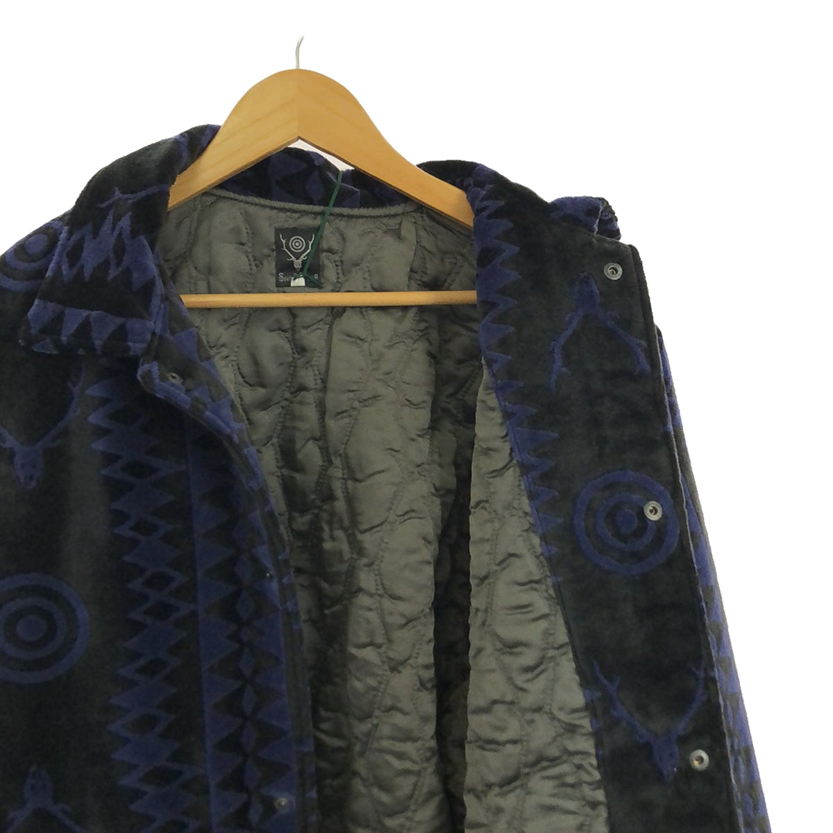 [Good Condition] South2West8 S2W8 / South2West8 | Coach Jacket - Velvet Jq. / Velvet Drawstring Jacket / Fully Quilted Lining | M | Black/Navy | Men's