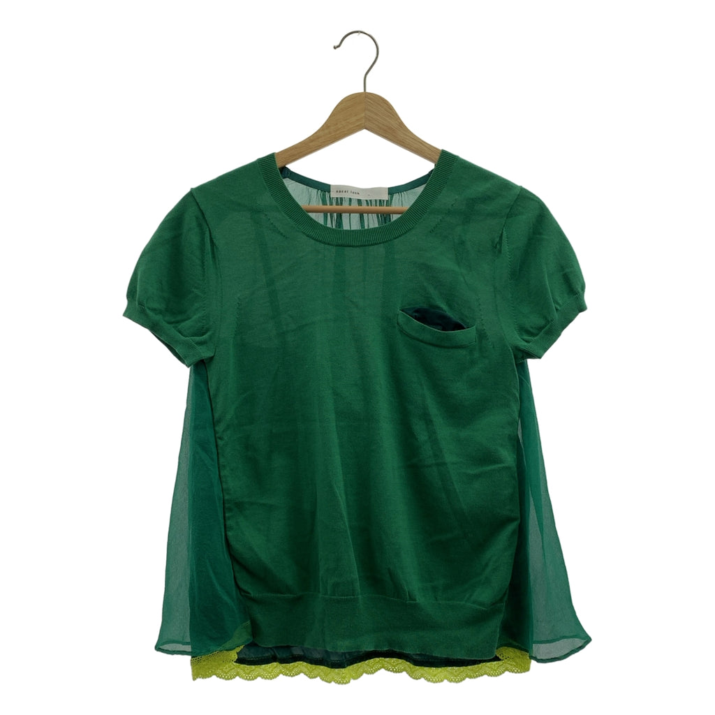 sacai luck / サカイラック | バックシフォン切替 レース レイヤード 半袖ニット | 3 | レディース