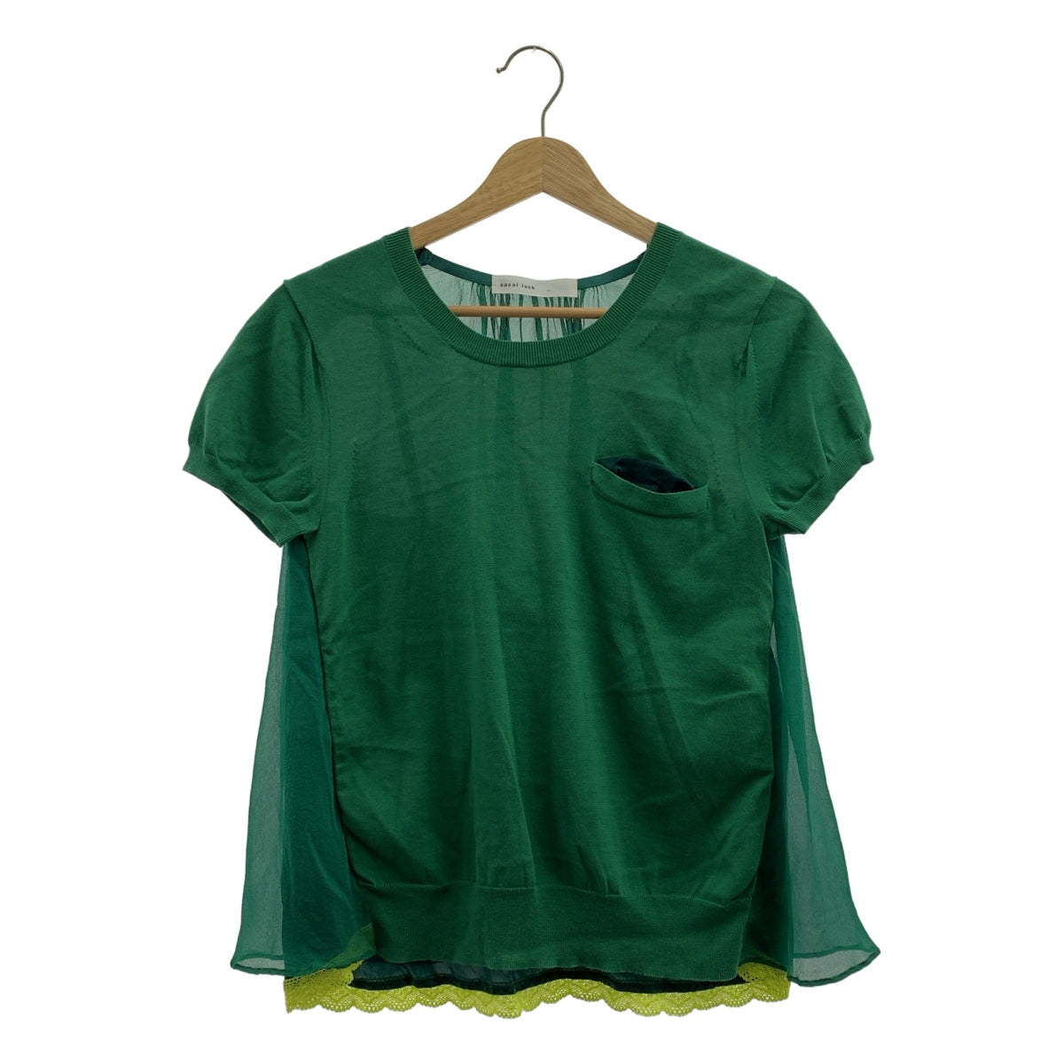 sacai luck / サカイラック | バックシフォン切替 レース レイヤード 半袖ニット | 3 | レディース