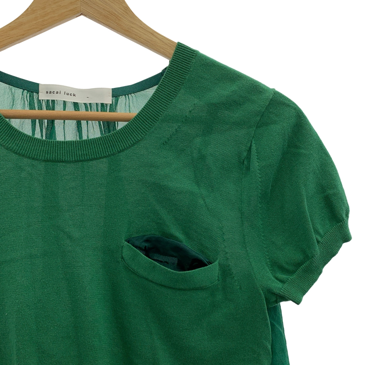 sacai luck / サカイラック | バックシフォン切替 レース レイヤード 半袖ニット | 3 | レディース
