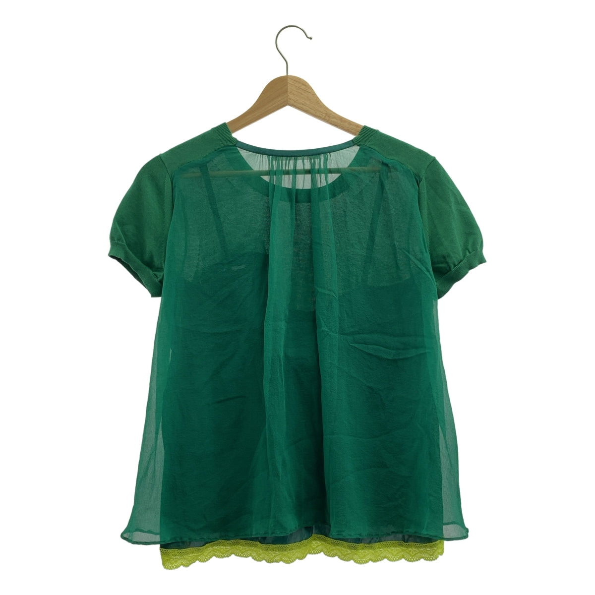 sacai luck / サカイラック | バックシフォン切替 レース レイヤード 半袖ニット | 3 | レディース