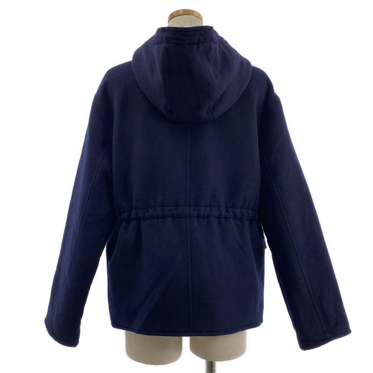 [狀況極佳] 愛馬仕 | 100% 羊絨雙面羊絨搭配全鏈條絎縫拉鍊夾克/連帽衫 | 尺寸 36 | 海軍藍/白色 | 女款