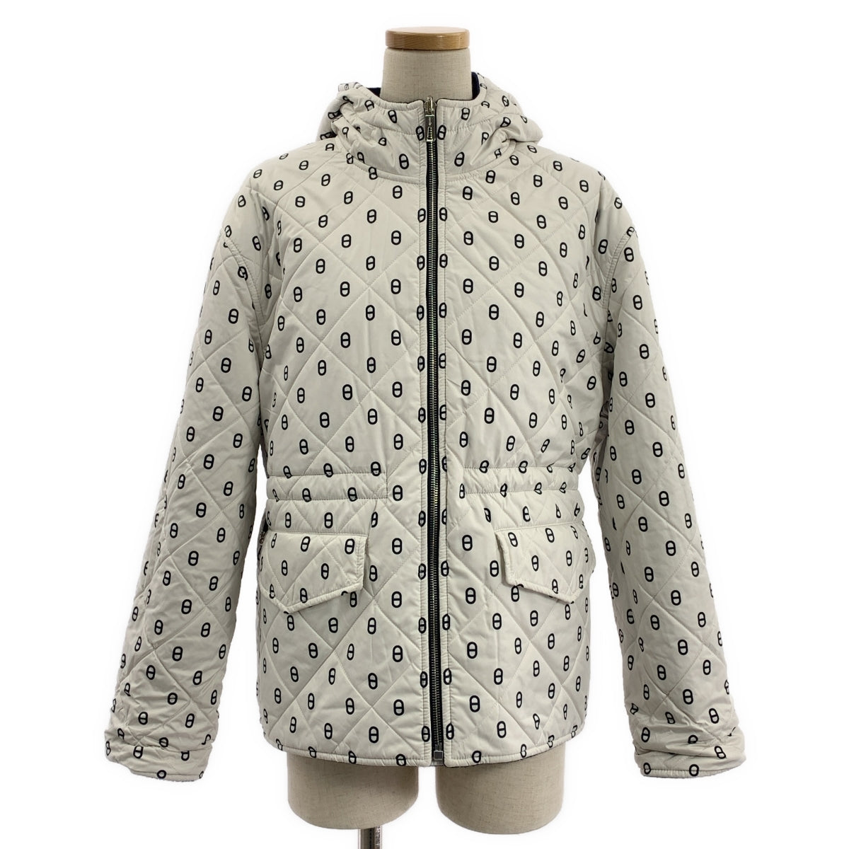 HERMES / 헤르메스 | cashmere 100% / 캐시미어 뒤집을 수 있는 × 총무늬 셰인 던클 퀼팅 지퍼 업 재킷 후디 | 36 |