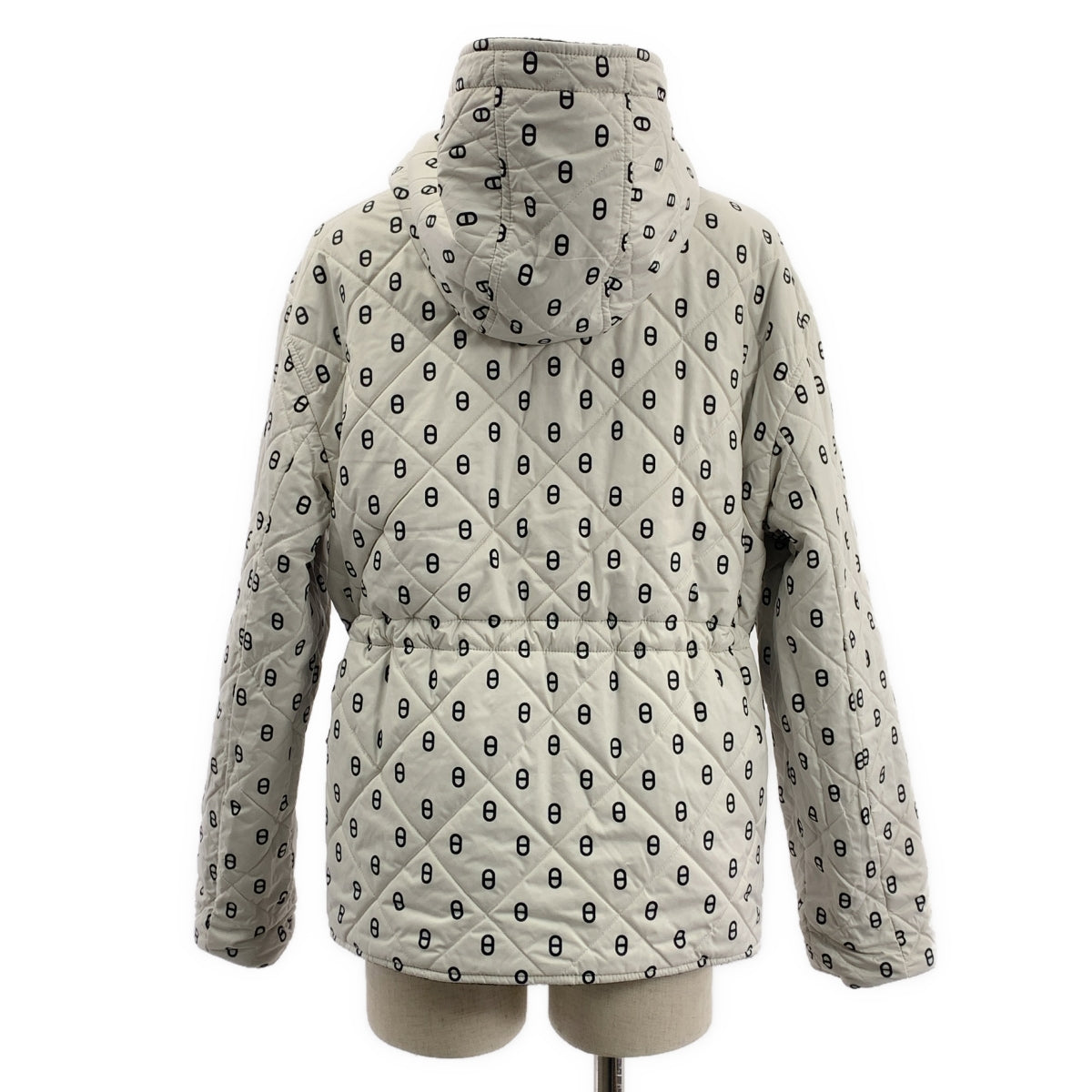 【美品】  HERMES / エルメス | cashmere 100％ / カシミヤ リバーシブル × 総柄 シェーヌダンクル キルティング ジップアップ ジャケット フーディ | 36 | ネイビー/ホワイト | レディース