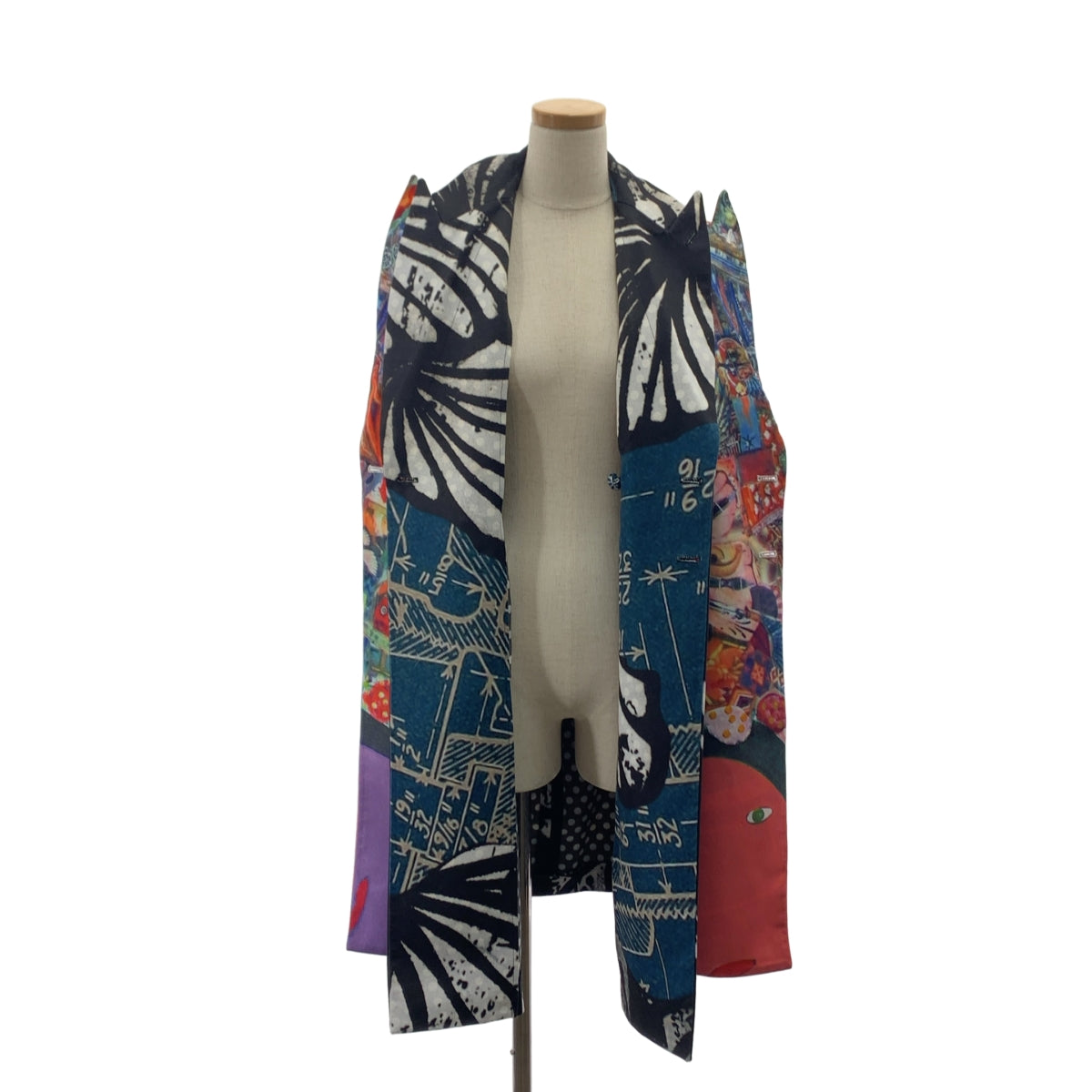 【美品】  COMME des GARCONS / コムデギャルソン | 2018SS | ポリエステル 総柄 アート ドッキング レイヤード バックカットアウト オーバーコート | XS | マルチカラー | レディース