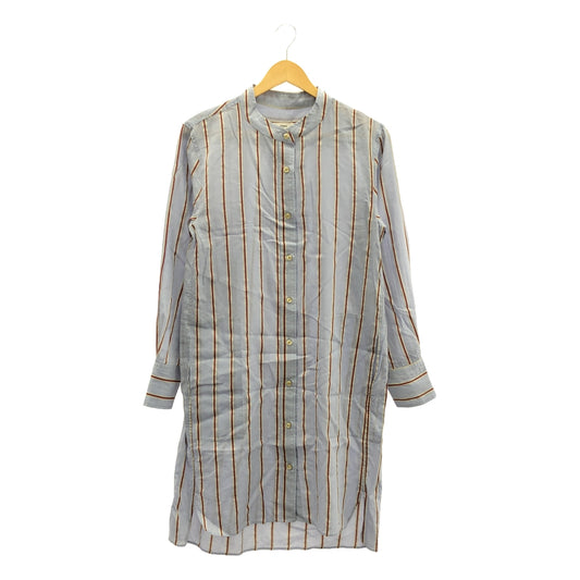 ISABEL MARANT ETOILE | Silk linen blend striped band collar shirt dress | 36 | Blue | Women's