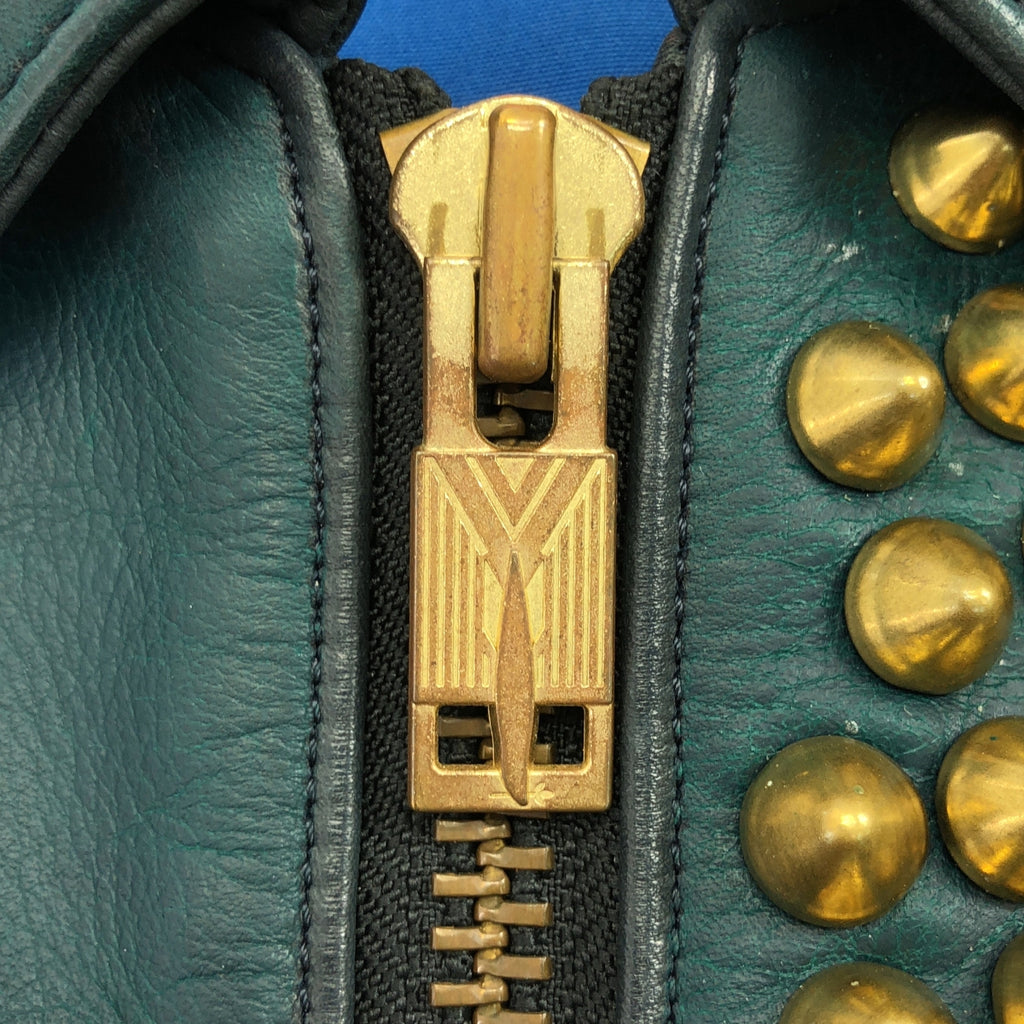 blackmeans | 牛皮鉚釘騎士夾克 / 全襯裡 | S 碼 | 黑/綠/棕色 | 男士