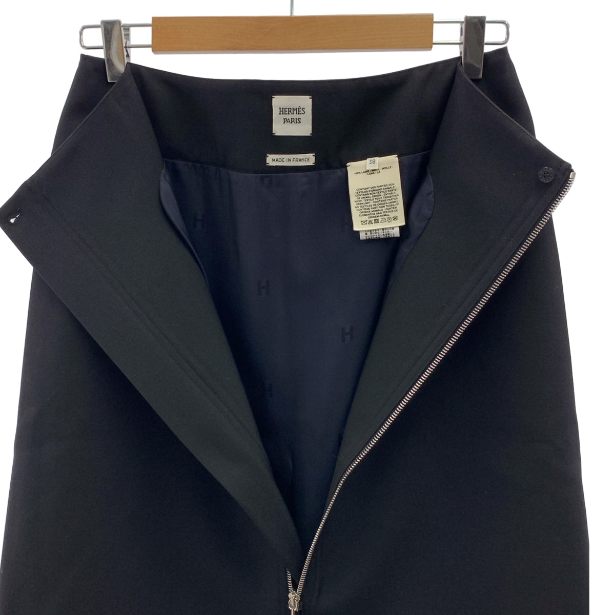 [全新品] 愛馬仕 | 羊毛華達呢十字拉鍊半身裙 | 38碼 | 黑色 | 女款