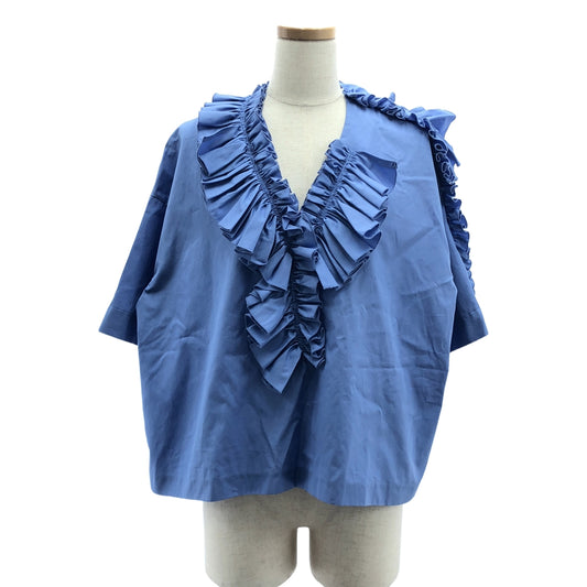 Drawer | Ruffled short sleeve shirt blouse | 36 | Blue | Women's
