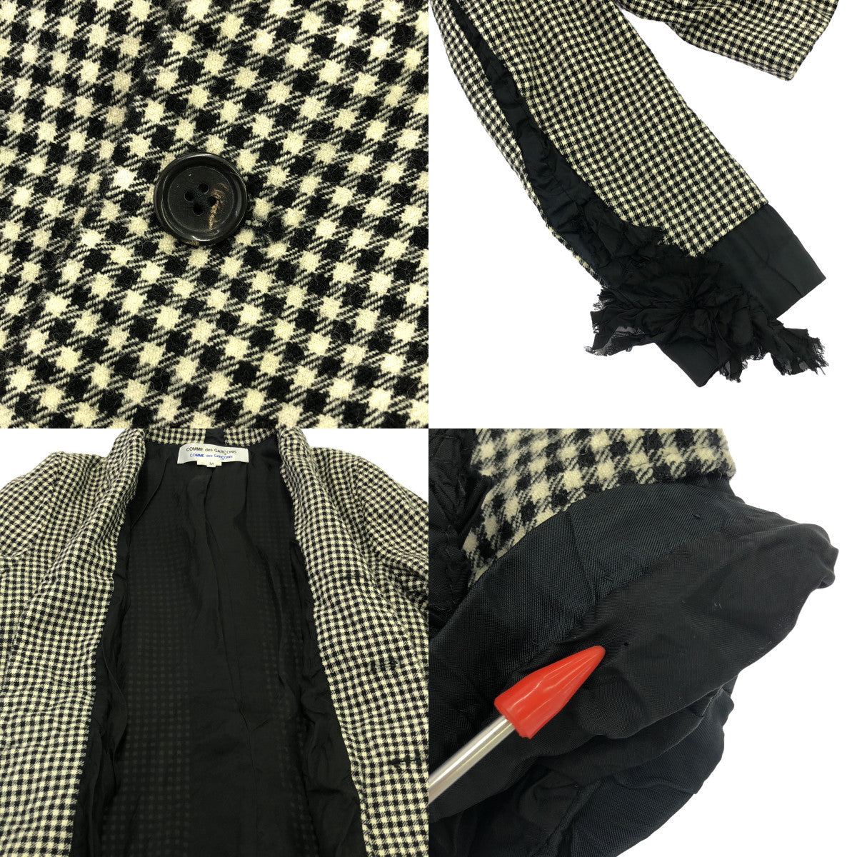 COMME des GARCONS COMME des GARCONS / 콤콤 | 프릴 장식 싱글 브레스트 재킷 / 총 안감 | M | 화이트/블랙 | 여성