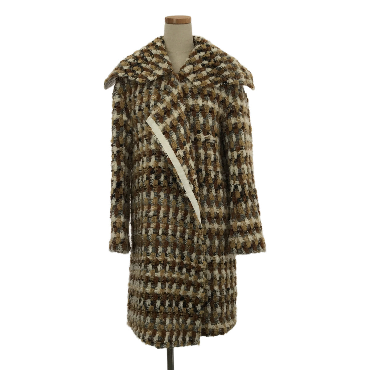 【美品】  COATE / コート | ビッグカラー ツイードコート | 38 | ベージュ | レディース