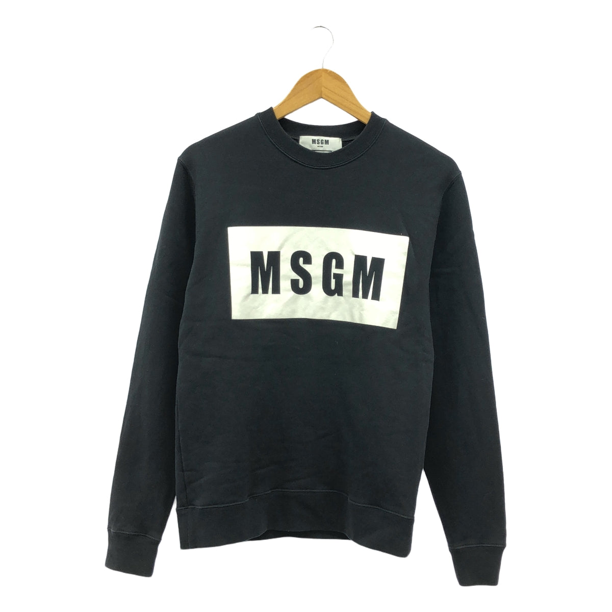 MSGM | 羊毛襯裡標誌印花圓領運動衫 | XS | 黑色/白色 | 女款