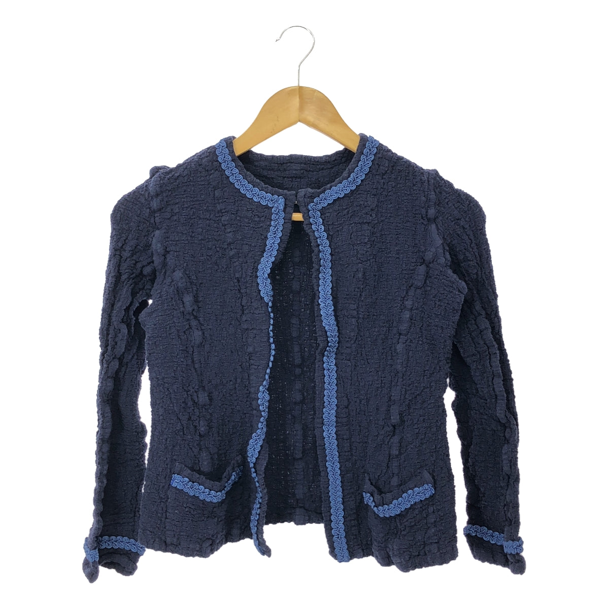 me ISSEY MIYAKE | Wrinkled cauliflower collarless jacket | Navy | Women's