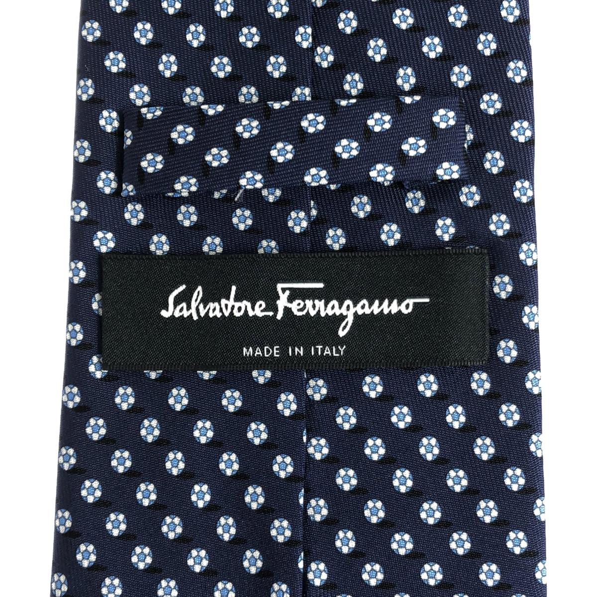 【美品】  Salvatore Ferragamo / サルヴァトーレフェラガモ | silk 100％ / シルク 総ロゴ スーツ ネクタイ / フォーマル | ネイビー