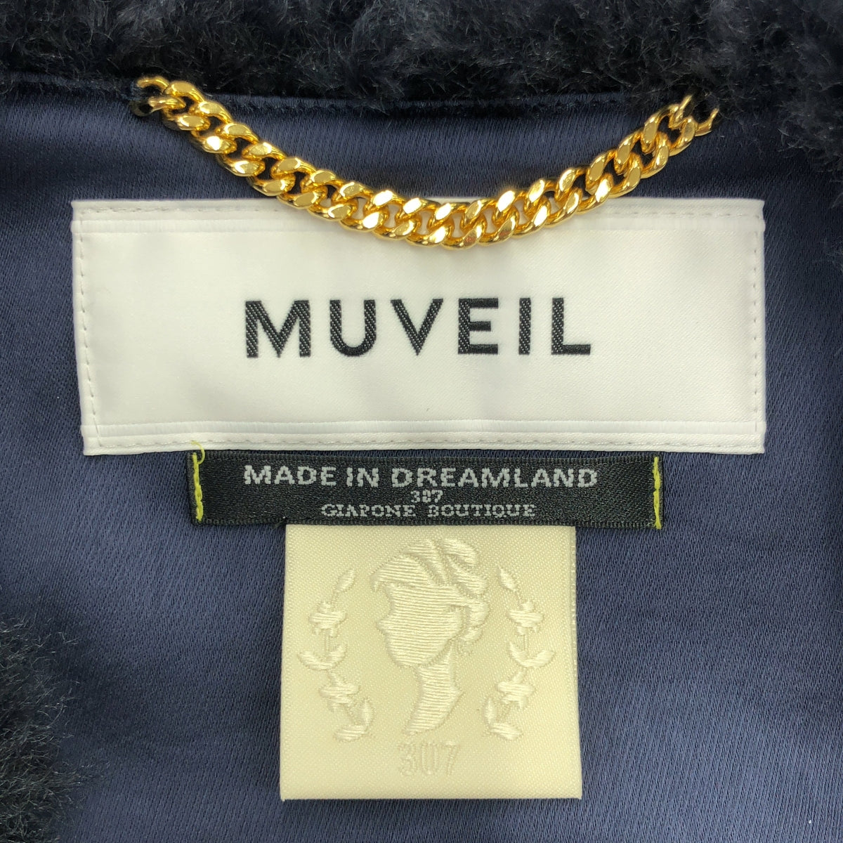 【미품】 MUVEIL / 뮤베일 | 미야코 자수 퍼베스트 | 38 | 네이비 | 여성