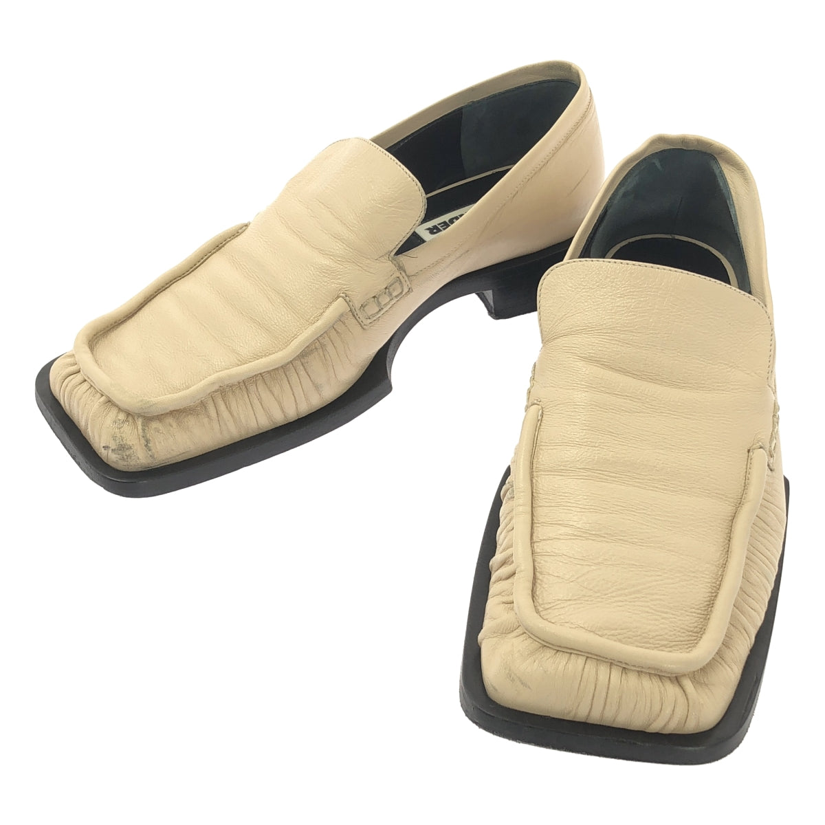 JIL SANDER / ジルサンダー | レザー スクエアトゥ ギャザー ローファー | 37 | レディース