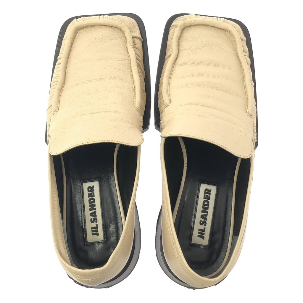 JIL SANDER / ジルサンダー | レザー スクエアトゥ ギャザー ローファー | 37 | レディース