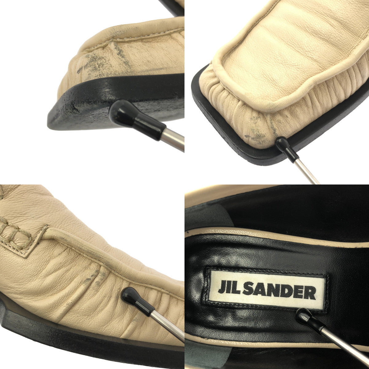 JIL SANDER / ジルサンダー | レザー スクエアトゥ ギャザー ローファー | 37 | レディース