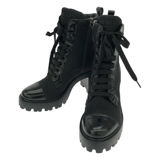 PRADA | Re-Nylon Leather Lace-Up Booties | 36 1/2 | Black | Women's