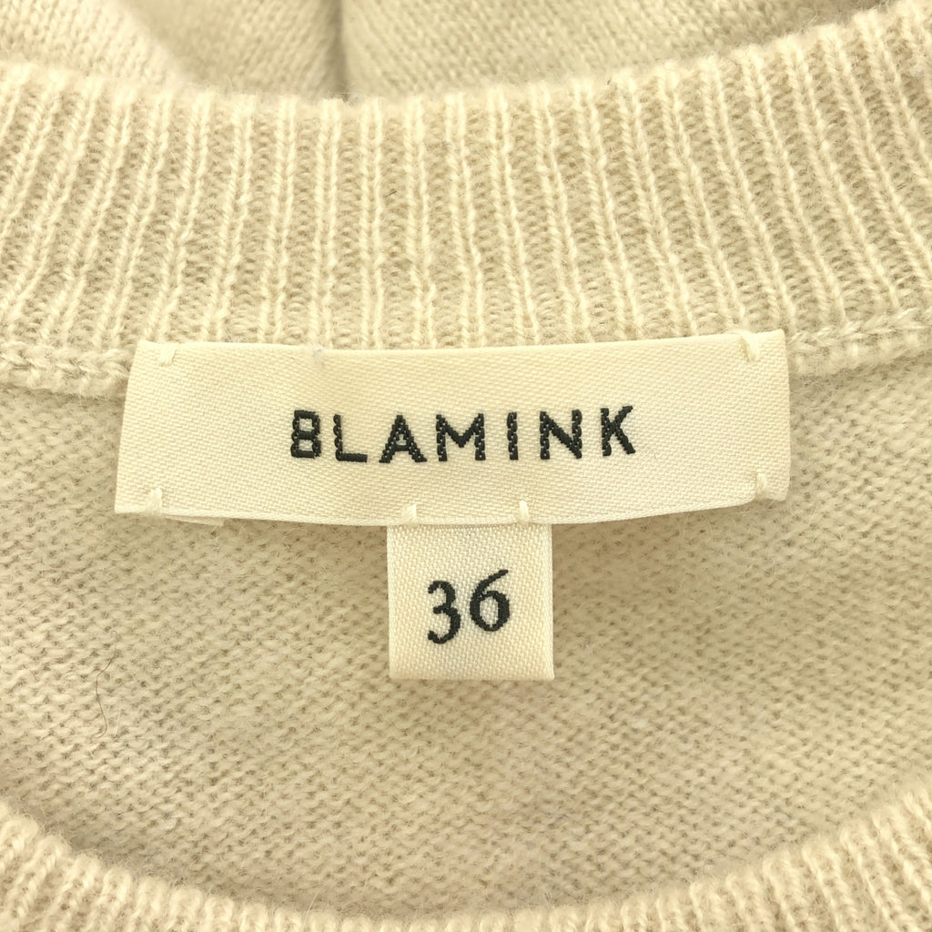 BLAMINK / ブラミンク | カシミヤ100 12G リブ フリンジニット | 36 | ベージュ | レディース