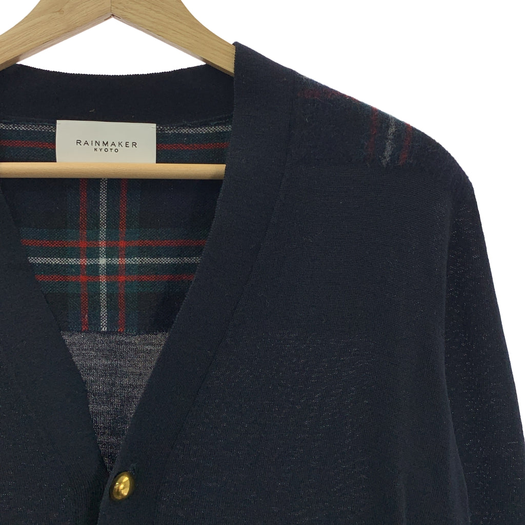 RAINMAKER / 레인 메이커 | 울 체크 전환 엘보 패치 V 넥 니트 카디건 | 46 | 남성