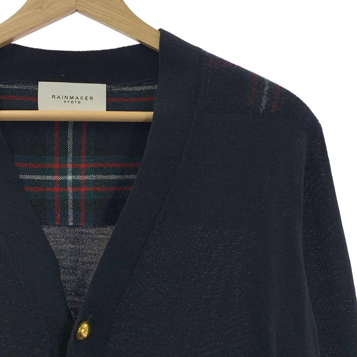 RAINMAKER / 레인 메이커 | 울 체크 전환 엘보 패치 V 넥 니트 카디건 | 46 | 남성