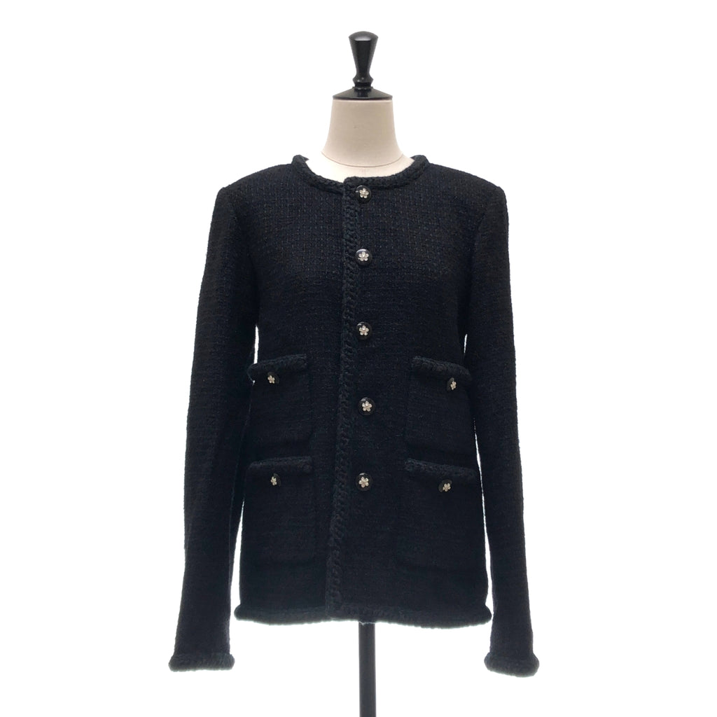 CHANEL / 샤넬 | 2023AW | 카멜리아 버튼 울 트위드 노 컬러 재킷 | 34 | 여성