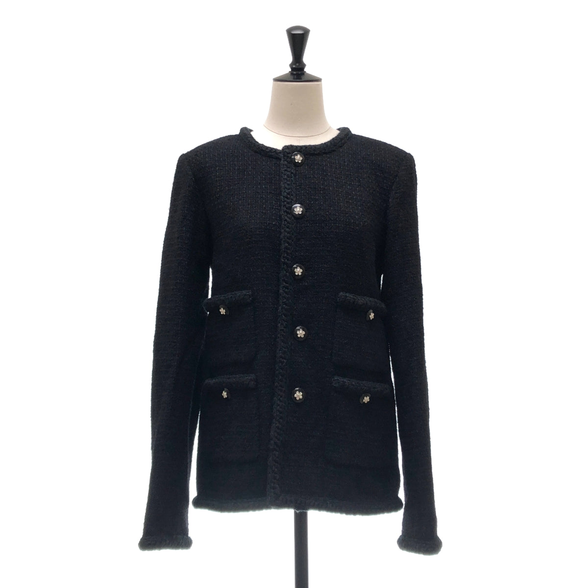 CHANEL / 샤넬 | 2023AW | 카멜리아 버튼 울 트위드 노 컬러 재킷 | 34 | 여성