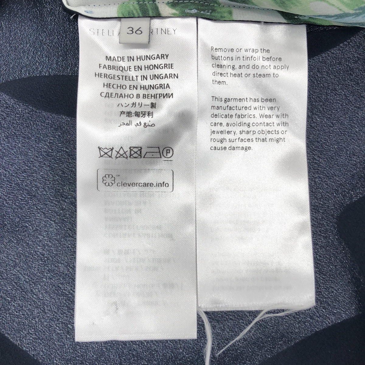 STELLA McCARTNEY / ステラマッカートニー | シルク ボタニカル バードプリント スイッチングシャツ | 36 | グレー / ネイビー | レディース