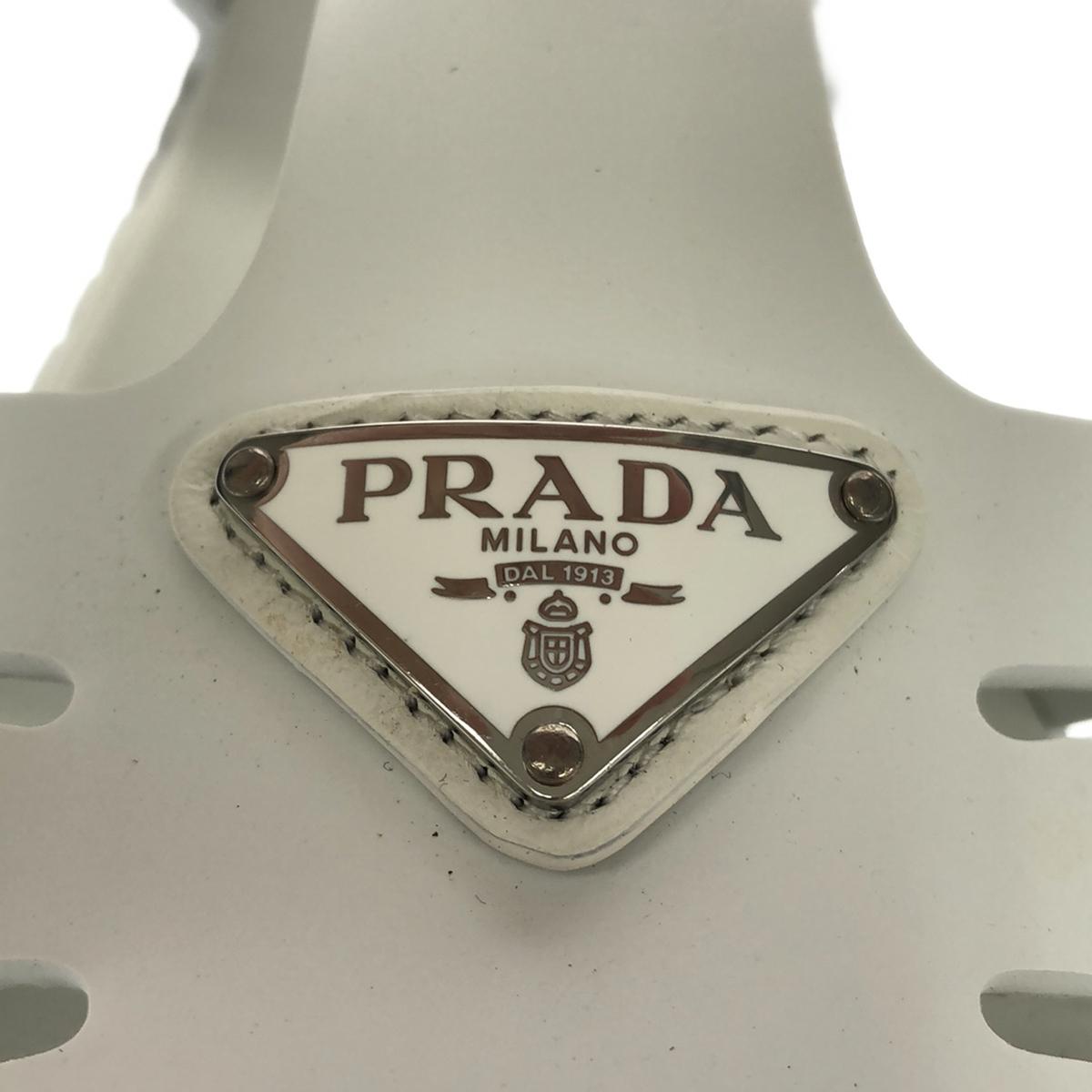 PRADA / 프라다 | Platform Fashion Sandal / 가죽 플레이트 로고 스트랩 구르카 샌들 | 38 | 화이트 | 여성