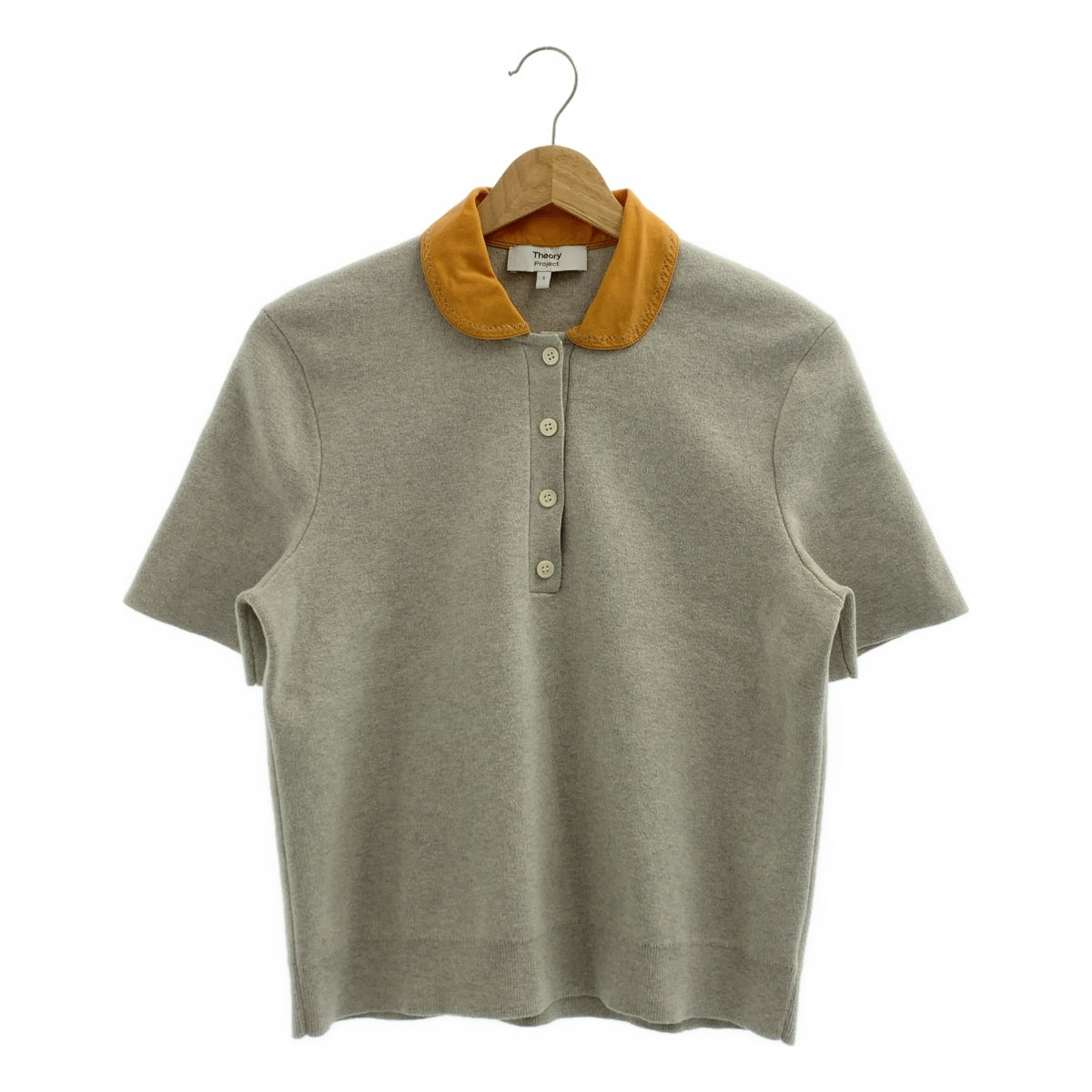 理論 | 棉質羊絨混紡針織 Polo 衫 | S 碼 | 灰色/橙色 | 女款