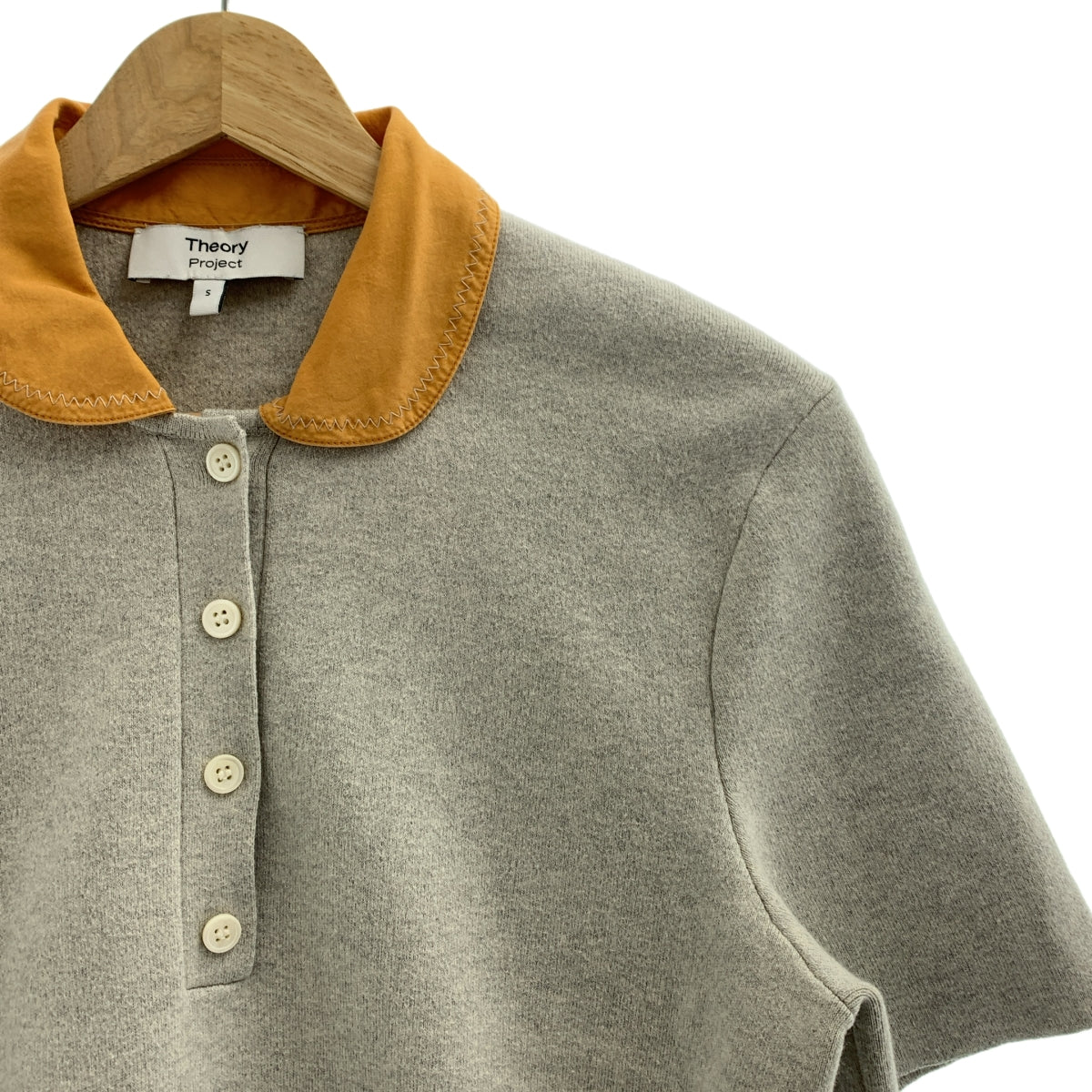 理論 | 棉質羊絨混紡針織 Polo 衫 | S 碼 | 灰色/橙色 | 女款