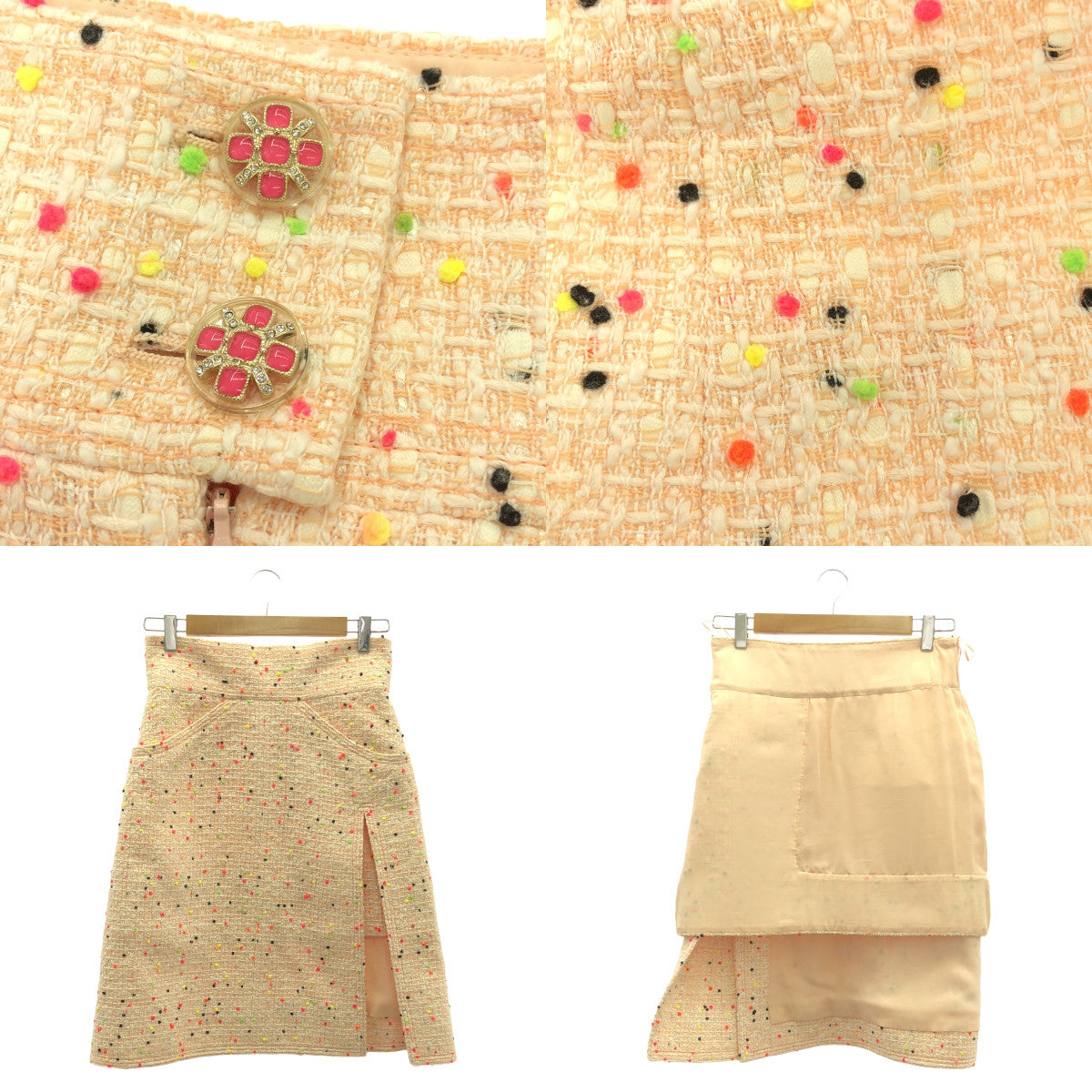 [狀況良好] 香奈兒 |粗花呢裙 |全襯裡 |尺寸 38 |粉紅色 |女性的