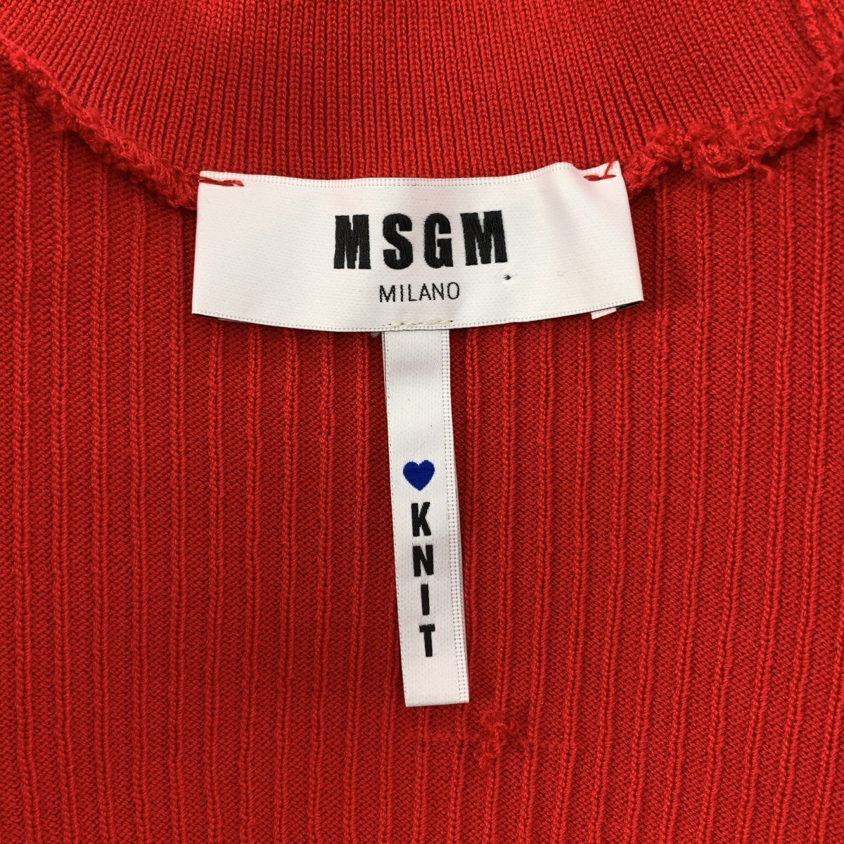 MSGM | 心型孔高領泡泡袖羅紋針織衫 | S碼 | 紅色 | 女款