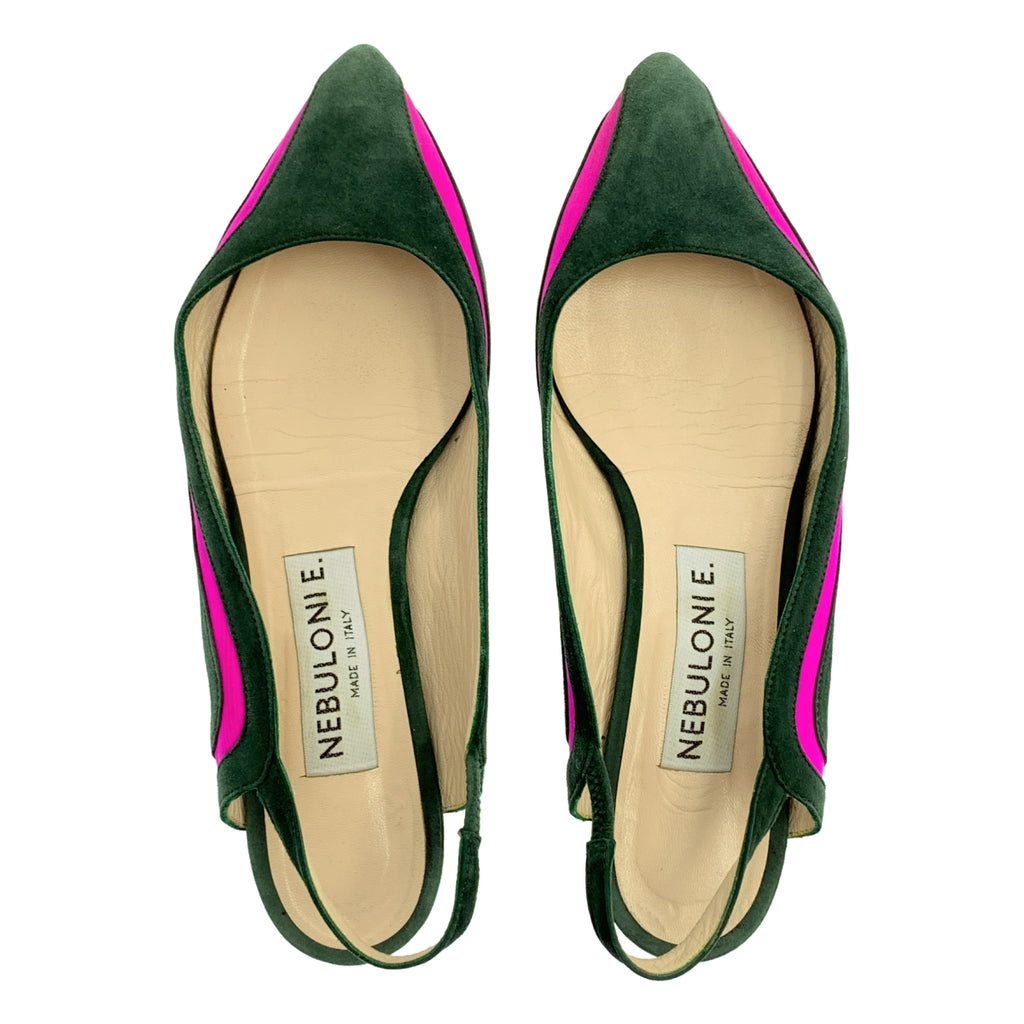 NEBULONI E / 네브로니 | 스웨이드 가죽 바이 컬러 스트랩 포인티드 투 플랫 슈즈 | 38 | 여성