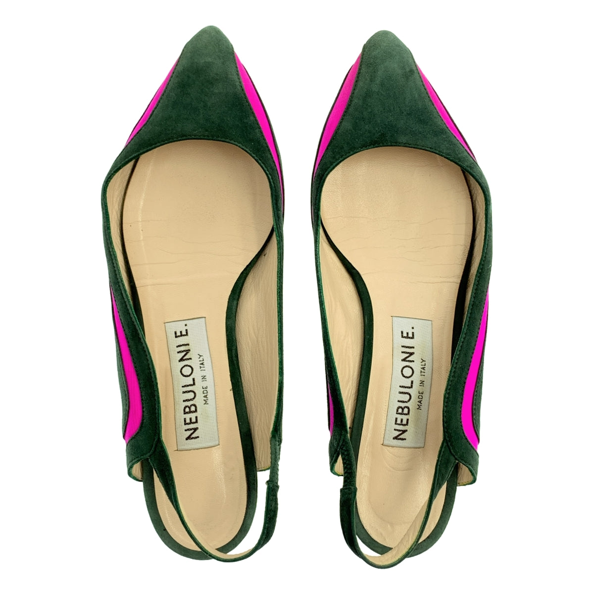 NEBULONI E / 네브로니 | 스웨이드 가죽 바이 컬러 스트랩 포인티드 투 플랫 슈즈 | 38 | 여성