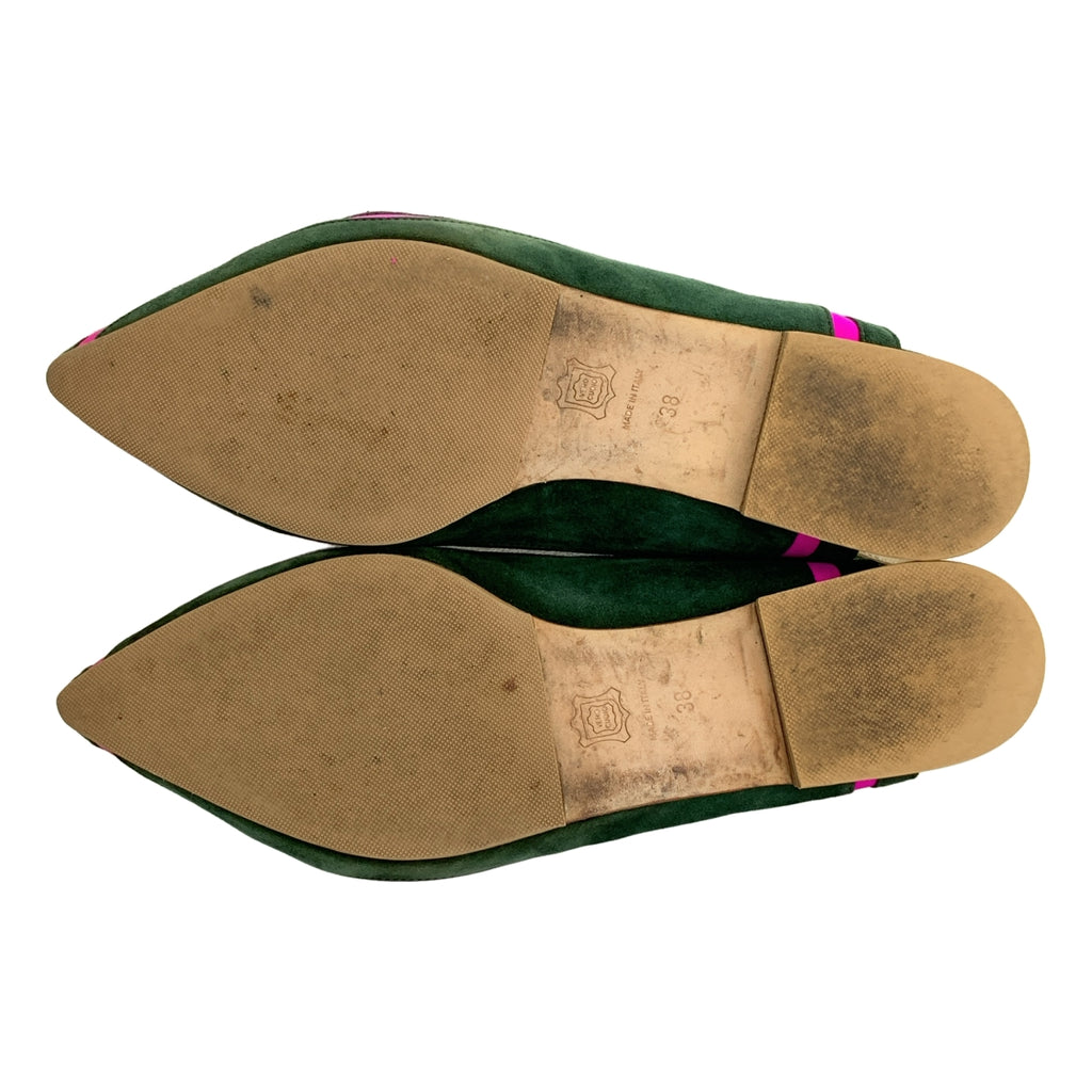 NEBULONI E / 네브로니 | 스웨이드 가죽 바이 컬러 스트랩 포인티드 투 플랫 슈즈 | 38 | 여성