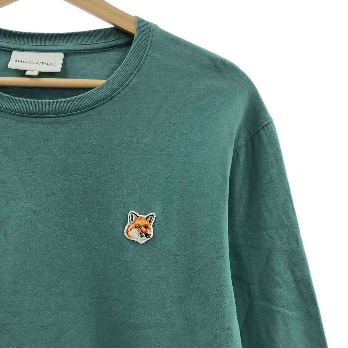 MAISON KITSUNE / メゾンキツネ | ワンポイント ワッペン クルーネック Tシャツ カットソー | S | グリーン | レディース