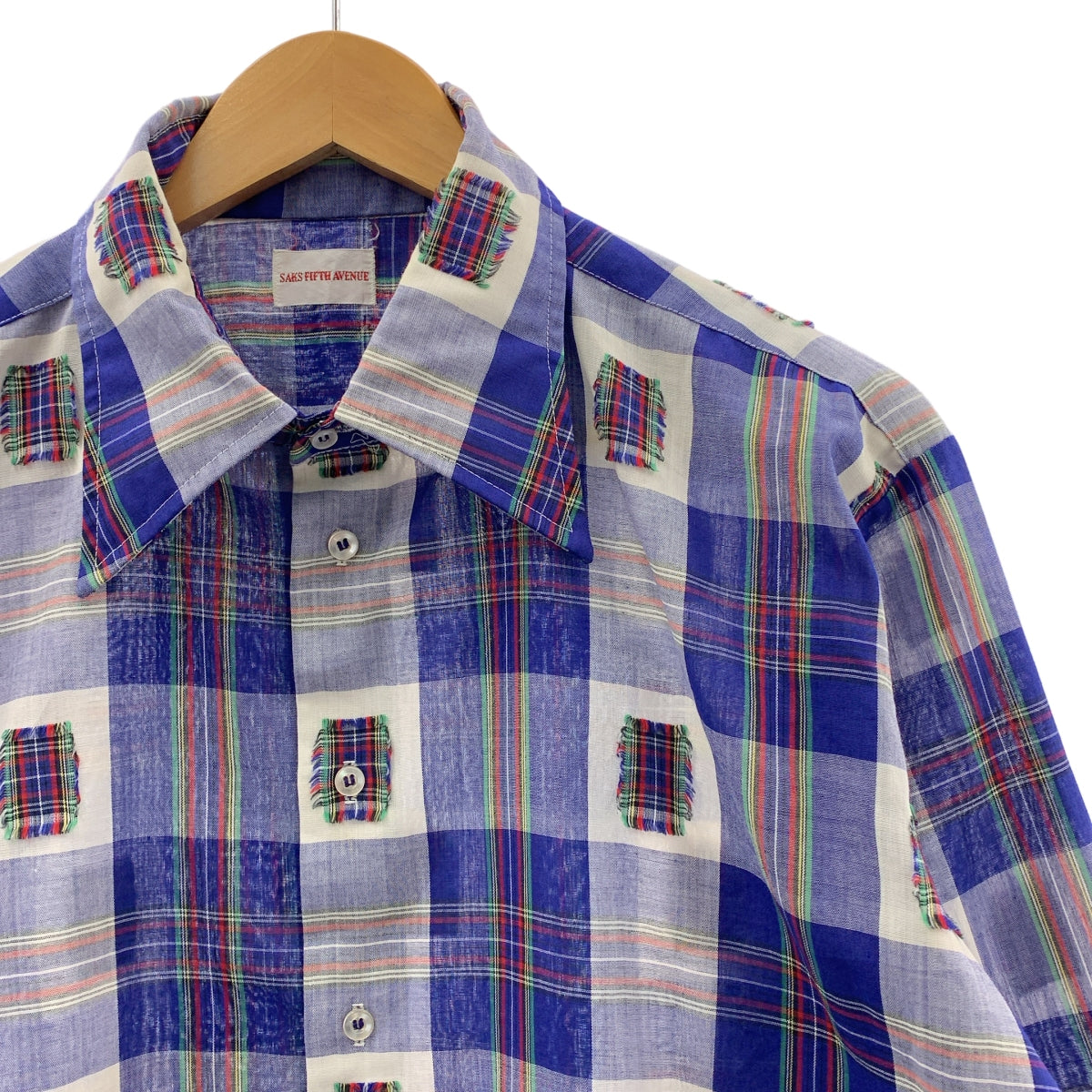 VINTAGE / ヴィンテージ古着 | SAKS FIFTH AVENUE サックスフィフスアベニュー / パッチ チェックシャツ | L | ブルー | メンズ