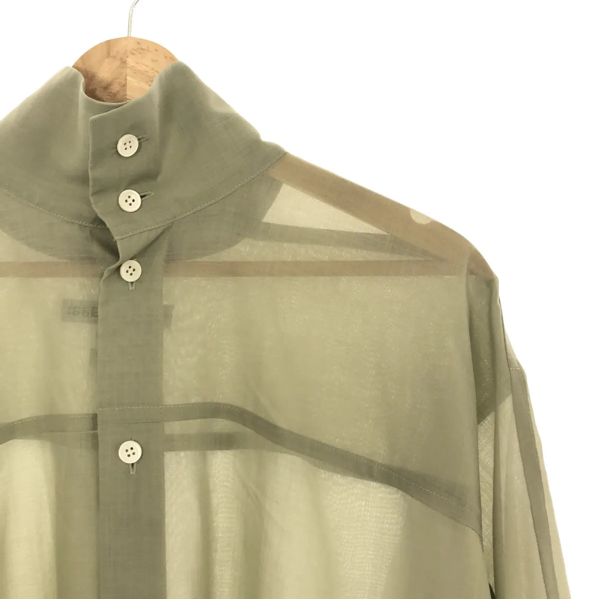 [狀況良好] 三宅一生 | 2023SS |透明羊毛高領超大短袖襯衫 | 2 |淺綠色 |女性的