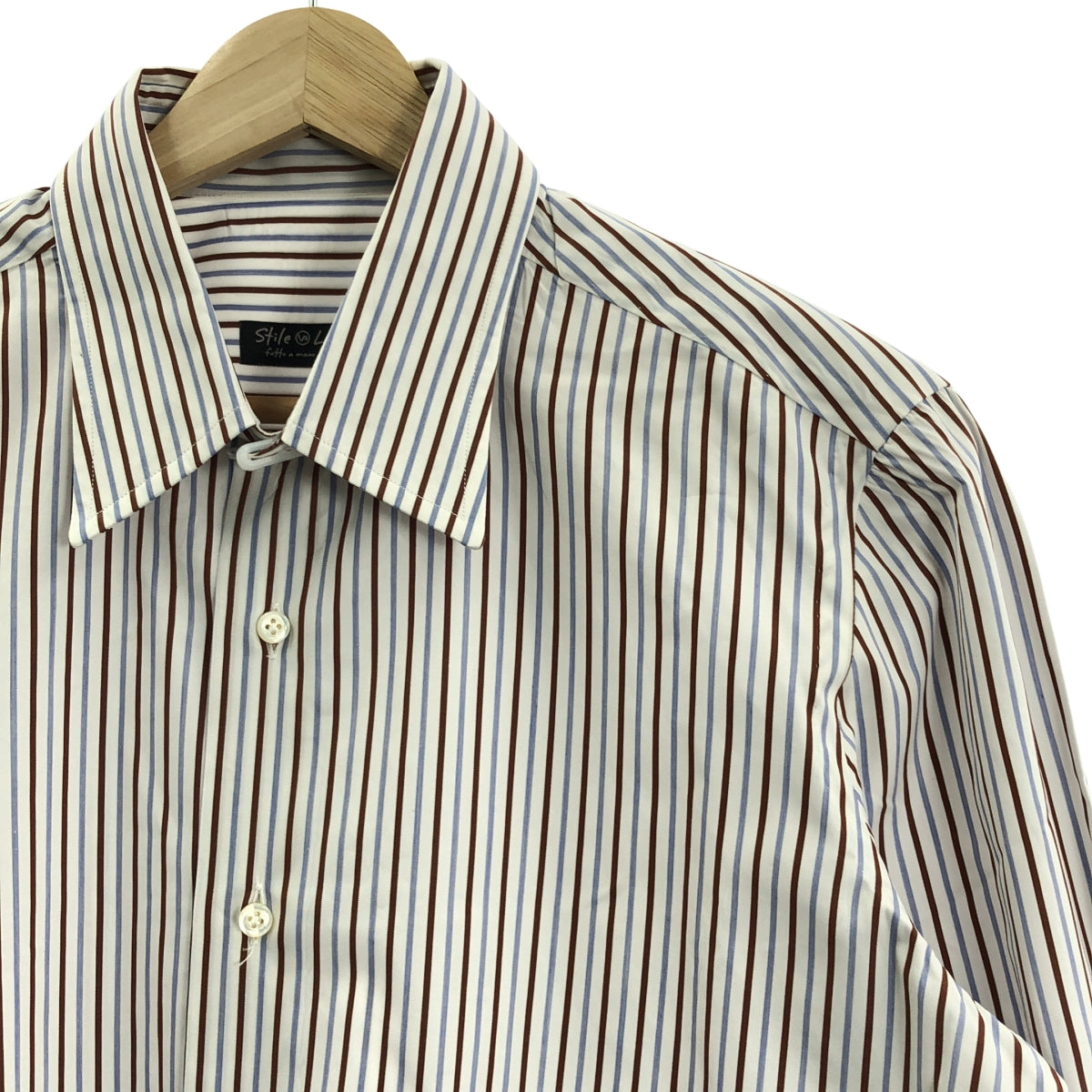 【미품】 Stile Latino / 스티레 라티노 | 코튼 멀티 컬러 스트라이프 드레스 셔츠 | 39 | 화이트 계열 | 남성