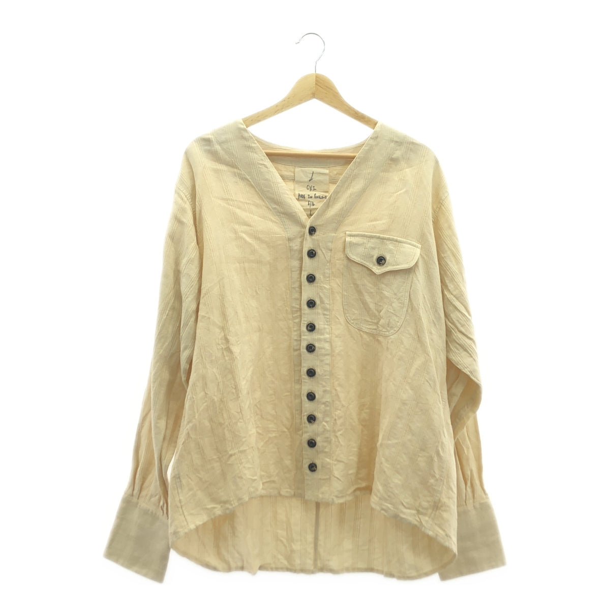 [新] 約翰·亞歷山大·斯凱爾頓 | CXIS15 提花棉質無領襯衫 | L |自然 |男士