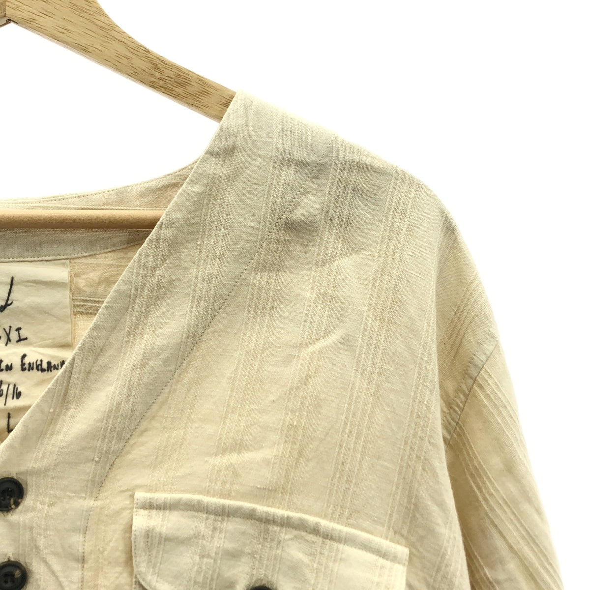 [新] 約翰·亞歷山大·斯凱爾頓 | CXIS15 提花棉質無領襯衫 | L |自然 |男士