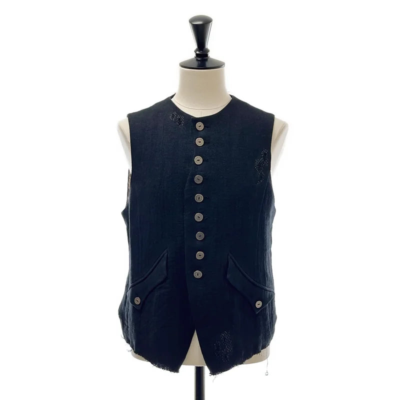 Professor.E / プロフェッサーイー | 2025 | メタルボタン ステッチワーク カットオフ ジレ ベスト / 総柄裏地 | 48 | メンズ